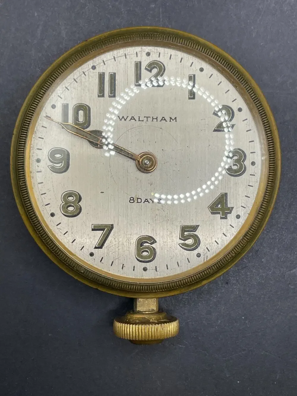 Antique Waltham USA 8 Day Automobile Dashboard Car Clock Gold Tone 15 Jewels